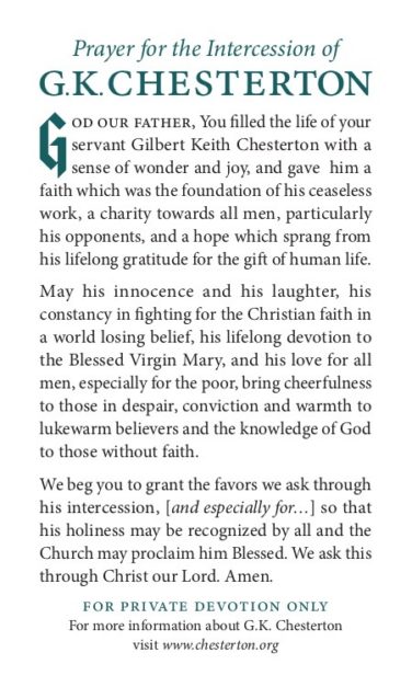Request a Prayer Card - Society of Gilbert Keith Chesterton